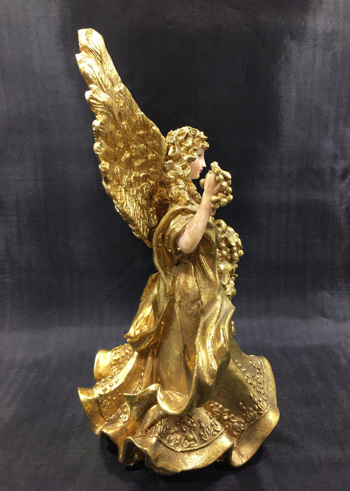 Shiny GOLD RESIN ANGEL Figurine With Fruit Basket 10 Etsy