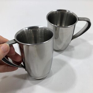 Stainless Steel ESPRESSO COFFEE MUGS Made in India Set of 2 ~ Double Walled Metal Tea Cups w/ Bakelite Inlay ~ Retro Serve Ware Camping Gear