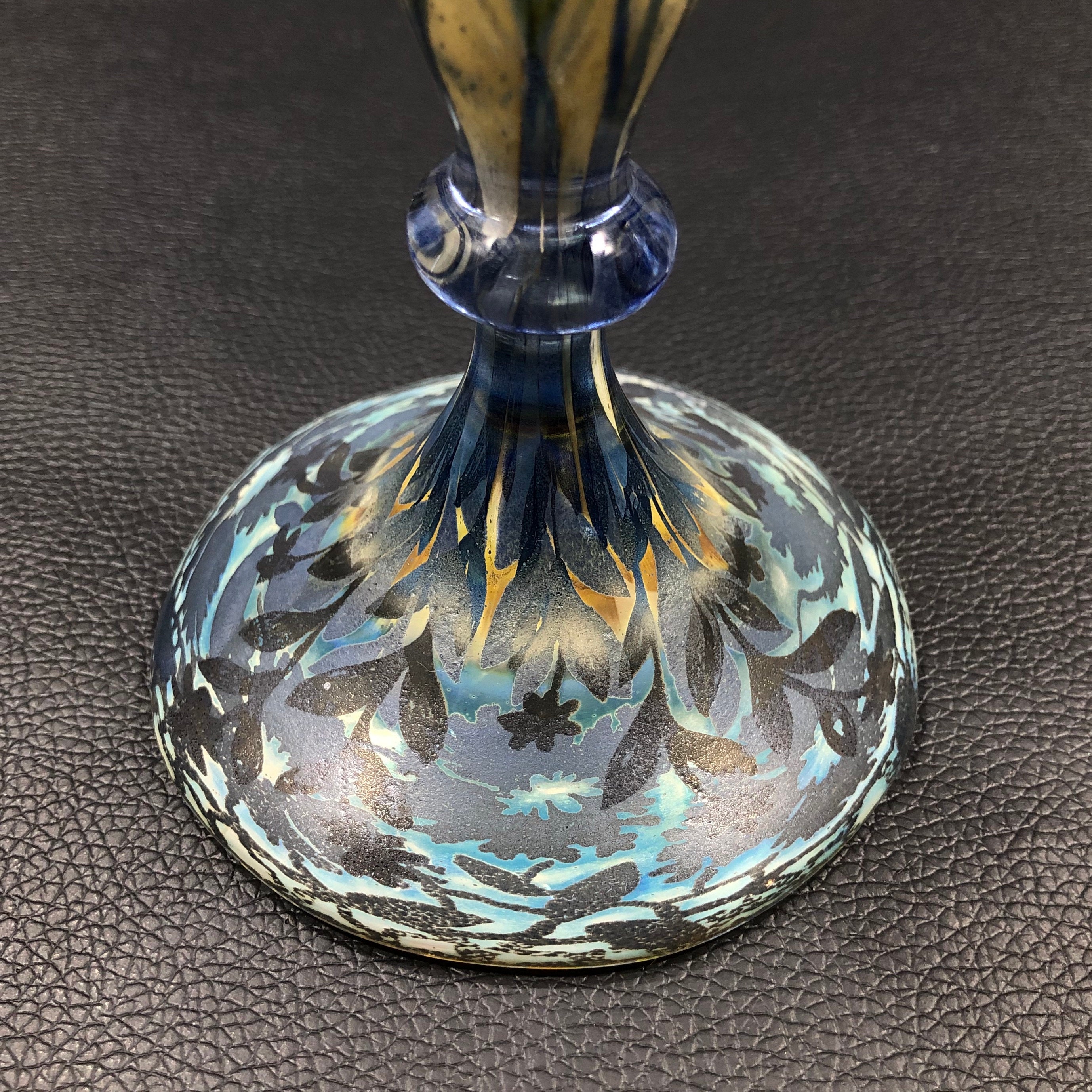 VERA WALTHER Art Glass Bud Vase W/ Hand Painted Flowers