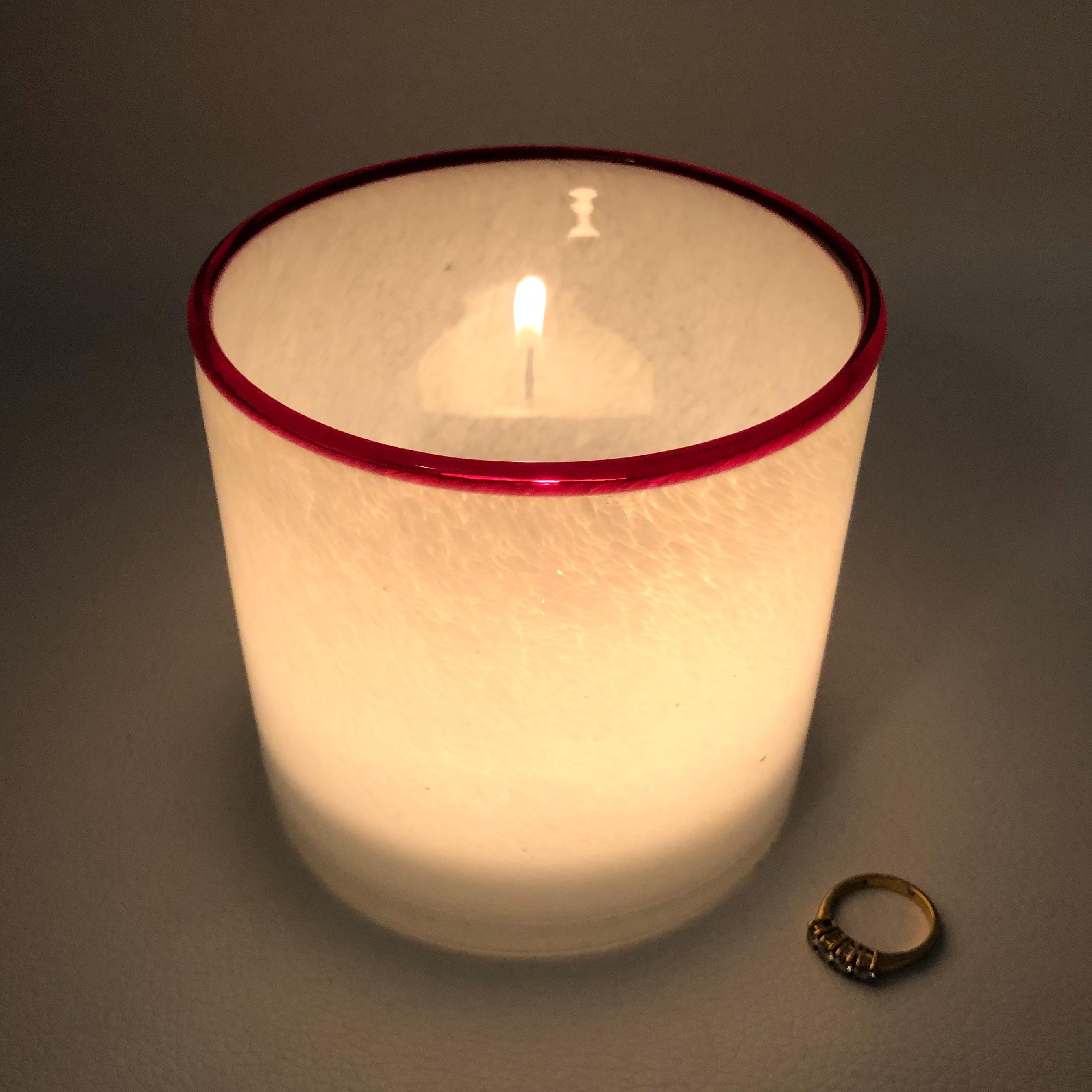 Blown GLASS CANDLE HOLDER W/ Berry Pink Rim 4