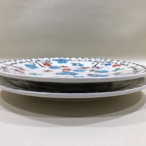 Anthropologie ISIDRE CERAMIC PLATES Set of 2 ~ Purple/Blue/Red Floral Side Dishes w/ Black Border Accents ~Discontinued Summertime Tableware image 3