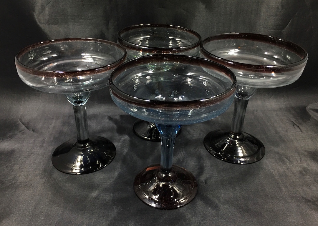 Hand Blown STEMMED MARGARITA GLASSES Made in Mexico Set of 4 Etsy