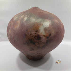 Signed Large RAKU SEED POT / Burnished Pottery Vase in Tony Evans Style 10&quot; ~ Studio Art Earthenware Vessel w/ Smoke Fired Textured Design