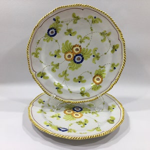 Handmade SBIGOLI TERRECOTTE TUSCIA Floral Rimmed Salad/Side Plates by Lorenza Adami ~ Vintage Italian Renaissance Florentine/Tuscan Majolica