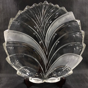 Vintage MIKASA &#39;BOLERO&#39; Crystal Serving Bowl 11&quot; ~ Elegant Heavy Glass Tray Platter w/ Clear and Frosted Plumes ~Collectible Made in Germany