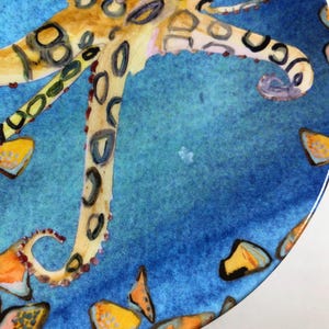 Anthropologie 'Under the Sea' MELAMINE COCKTAIL PLATES 6" Set of 4 ~ Multicolor Beach Ocean Canapé Dishes w/ Pufferfish, Octopus & Whales zdjęcie 7
