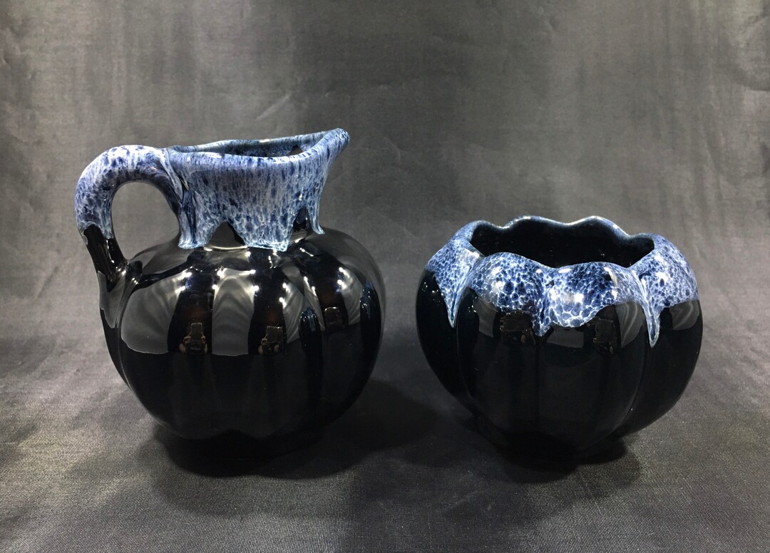 Signed VAN BRIGGLE Black Sugar & Creamer Set Lava Drip Etsy