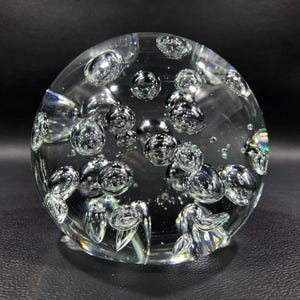 Hand Blown GLASS PAPERWEIGHT SPHERE 4.5&quot; ~ Heavy Controlled Bubble Art Glass Orb Sculpture ~ Mid-Century Modern Crystal Ball Centerpiece