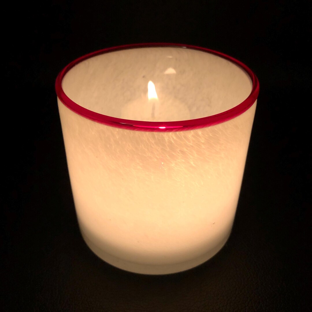 Blown GLASS CANDLE HOLDER W/ Berry Pink Rim 4