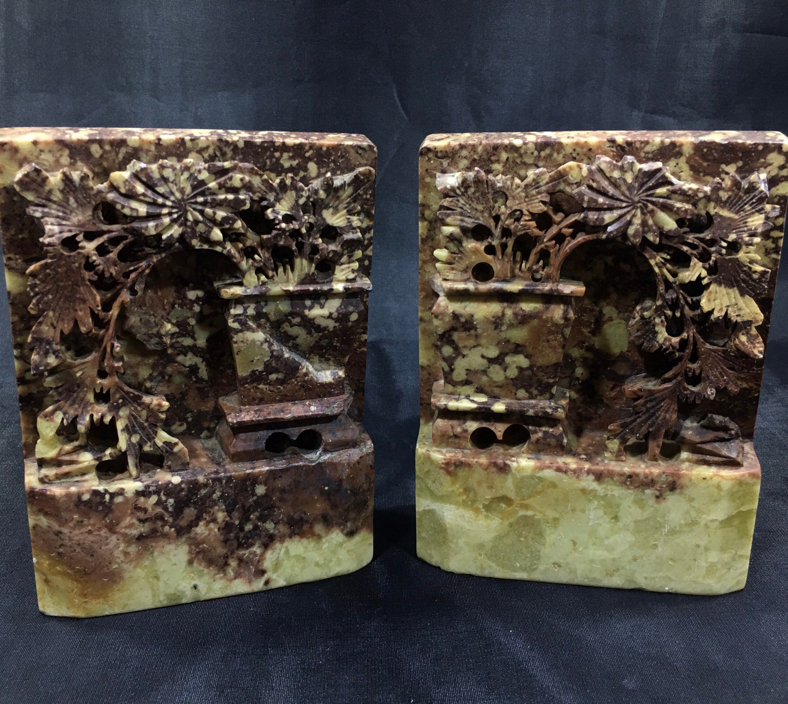 Vintage Chinese Soapstone Block Bookend or Sculpture Carving
