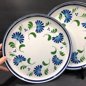 Vintage DANSK &#39;SAGE SONG&#39; Dinner Plate *Only One Left in Stock* ~White Glossy Ceramic Tray/Serving Dish/Platter w/ Hand Painted Blue Flowers