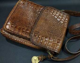 Brahmin Fairhaven, Mass. USA Black Leather/Crocodile Cross Body Purse  Handbag