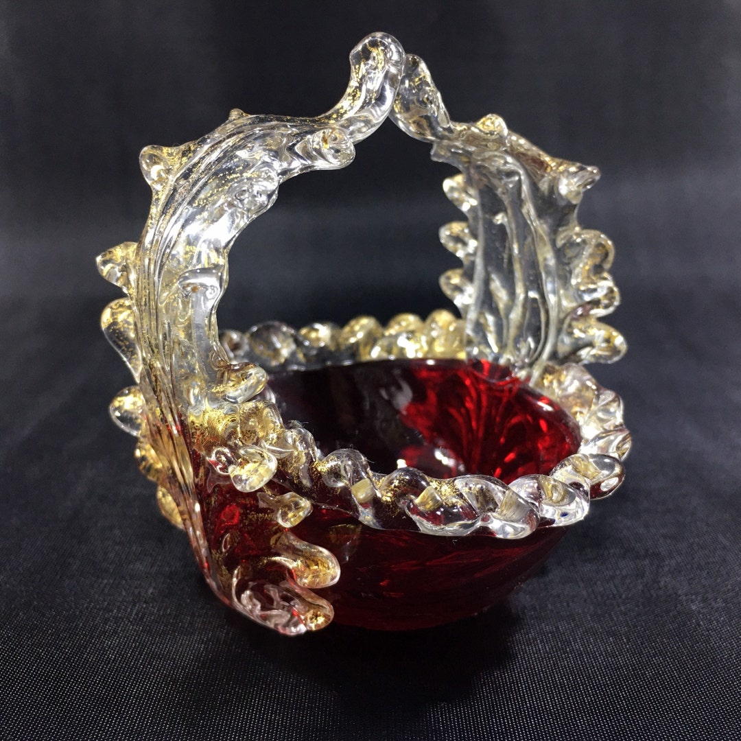 Vintage Italian Avem MURANO Glass Baskets / Open Salt Dishes 2 1950's