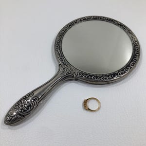 Godinger HAND HELD MIRROR 9.5" ~ Victorian Style Silver Plated Vanity Decor w/ Ornate Floral Repoussé