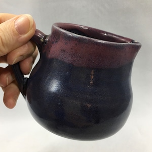Hand Crafted PURPLE STONEWARE CREAMER Signed Peggy K ~ Small Studio Wheel Thrown Ceramic Serving Pitcher ~ Vintage Collectible Kitchenware