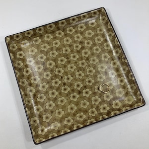 Japanese Sound Collection SQUARE SALAD PLATE by Sousaku 9&quot; ~ Brown/Cream Cherry Blossom Floral Ceramic Dish ~ Asian Cuisine Sushi Serve Ware