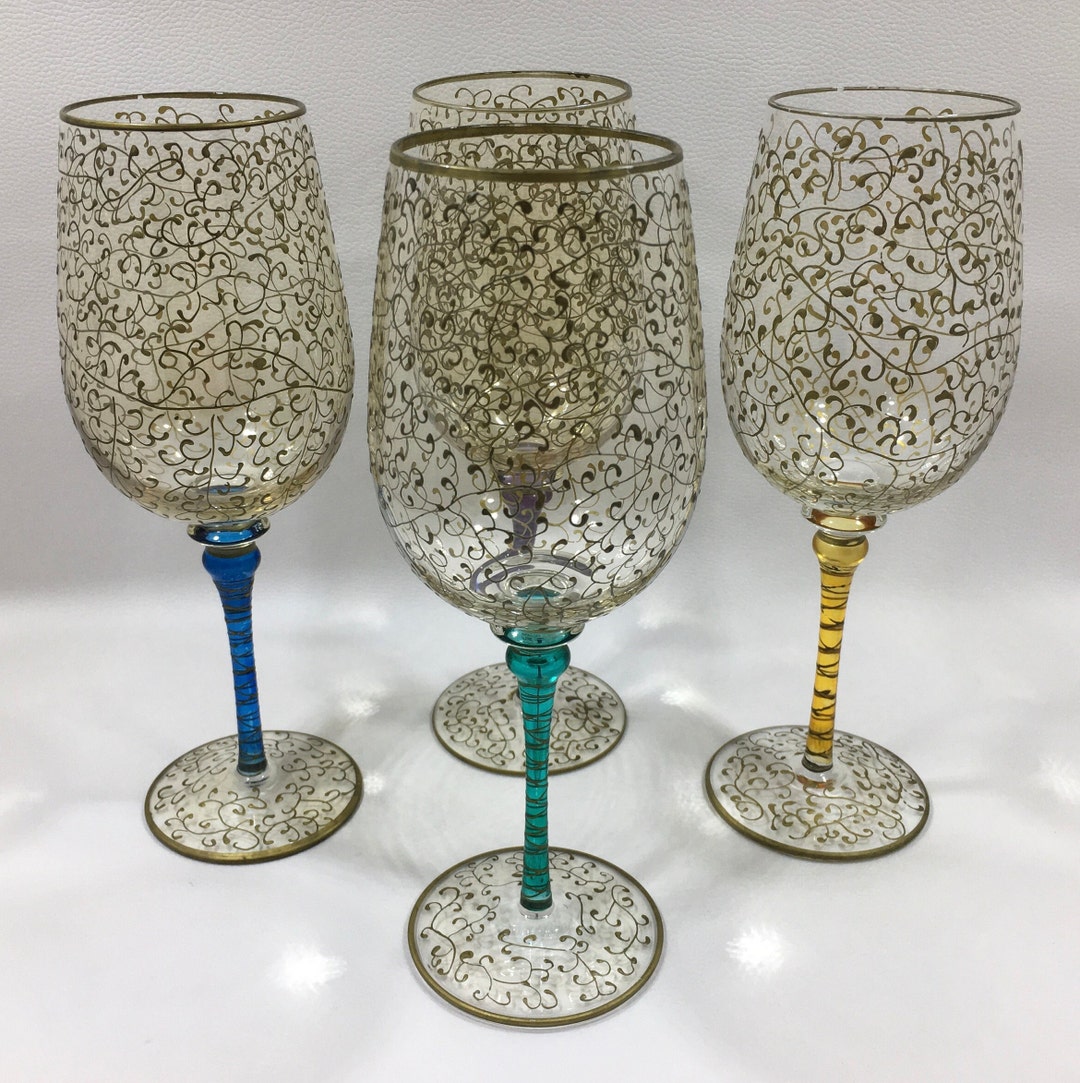 Hand Blown 'RIOJA' WINE GLASSES W/ Multicolor Stems by Etsy
