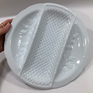 ASPARAGUS PORCELAIN PLATE Made in France 9.75&quot; ~ Textured 3-Section Divided White China Serving Dish ~ Vintage Collectible Couleuvre Limoges