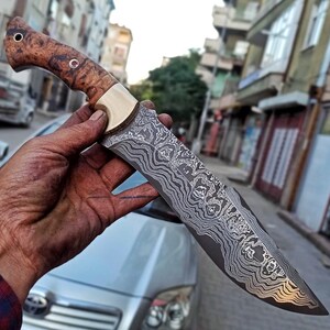 REAL DAMASCUS Bowie Knife Chetnut Wood Handle -150 Layers-Blacksmith Made Hunting Knife - Damascus Steel Knife - Camping Knife & SheathNo:66