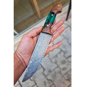 REAL DAMASCUS Chef Knife Hybrid Handle -150 Layers- Blacksmith Made - Butcher Knife - Damascus Steel Knife - Kitchen Knife with Sheath No:35