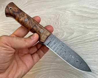 REAL DAMASCUS Bushcraft Knife Chestnut Handle-150 Layers-blacksmith Made  Camping Knife Damascus Steel Knife damascus Hunting Knife No:15 