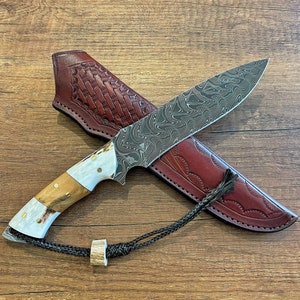 REAL DAMASCUS Bowie Knife Stag Horn & Silverberry Handle 150 Layers Blacksmith Made Hunting Knife- Damascus Steel Knife- Camping Knife No:33