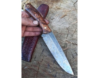 REAL DAMASCUS Bushcraft Knife Chestnut Handle-150 Layers-blacksmith Made  Camping Knife Damascus Steel Knife damascus Hunting Knife No:15 