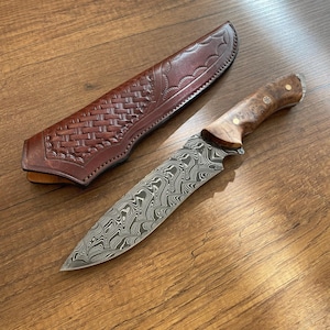 REAL DAMASCUS Bowie Knife Chestnut Handle 150 Layers Blacksmith Made Hunting Knife- Damascus Steel Knife- Camping Knife Survival Knife No:54