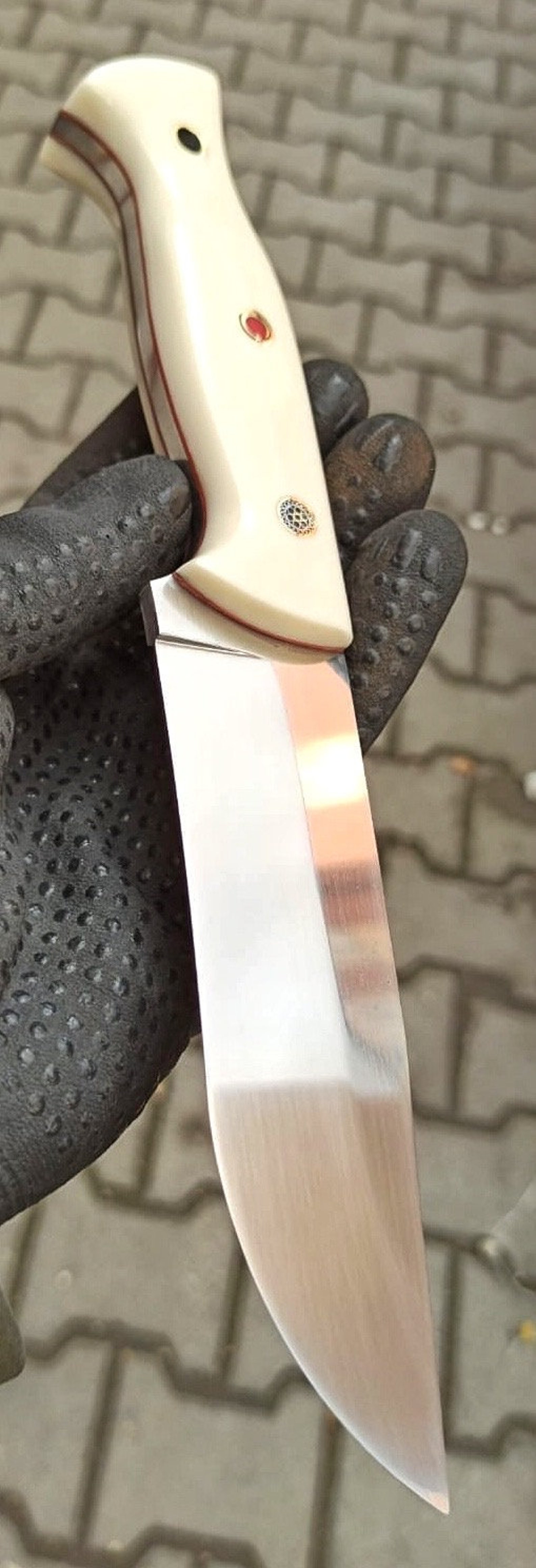 Hunting Knife 1075 Carbon Steel and White Corian Handle Etsy