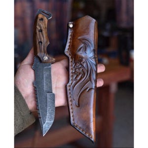 Tracker Knife SLEIPNER Steel & Walnut Wood Handle Blacksmith Made Camping Knife, Hunting Knife, Tactical Knife, Survival Bushcraft Knife CR1