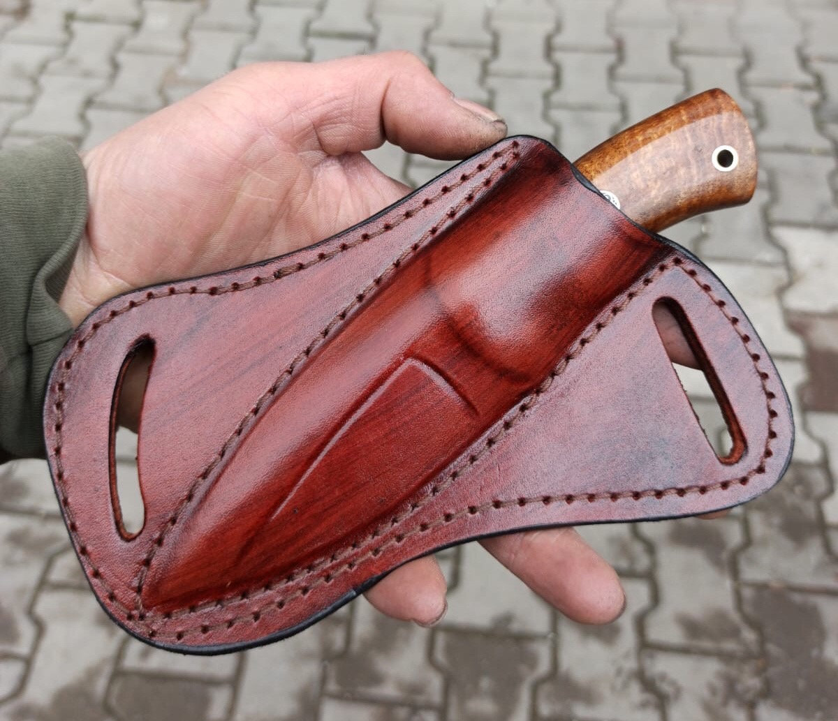 Hunting Knife 1075 Carbon Steel and Chestnut Wood Handle -Blacksmith Made Camping Knife - Bushcraft Knife - Survival Knife with Sheath No:8