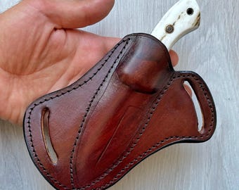 REAL DAMASCUS Hunting Knife – Stag Horn Handle – 150 Layers – Blacksmith Made Survival Knife with Leather Sheath – No:3