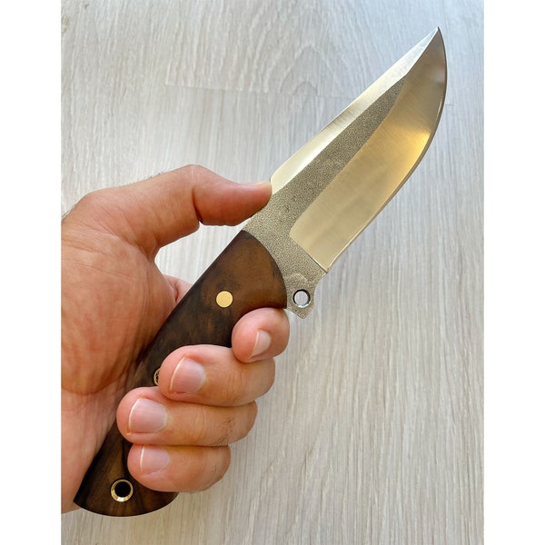 Hunting Knife N690 Steel and Walnut Wood Handle - Blacksmith Made Camping Knife - Tactical Knife - Survival Knife with Sheath No:48