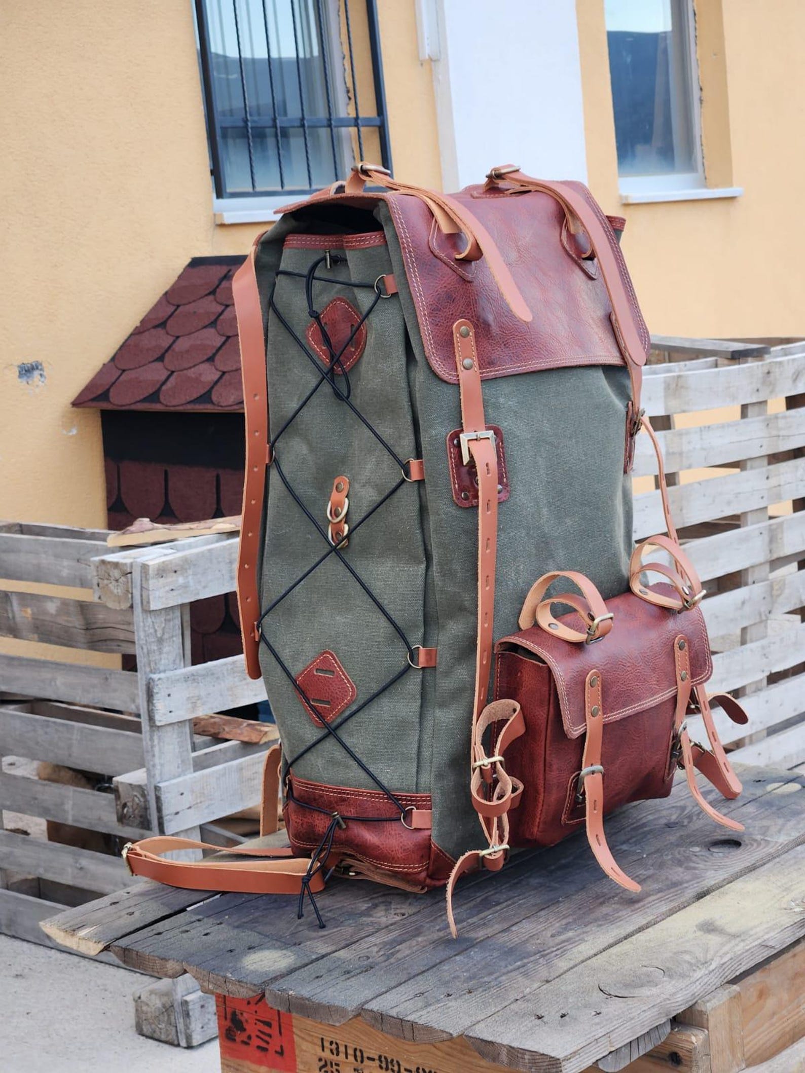 Rustic Backpacking Pack Waxed Canvas Backpack 60L – Leather-trimmed Camping & Trekking Backpack ...