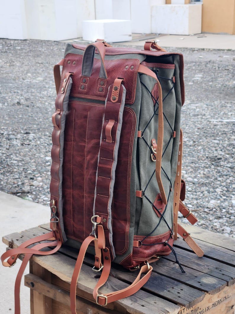 Waxed Canvas Backpack 60L – Leather-trimmed Camping & Trekking Backpack ...