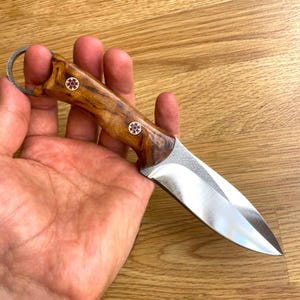 Hunting Knife N690 Steel and Chestnut Wood Handle - Blacksmith Made Camping Knife - Bushcraft Knife - Survival Knife with Sheath No:83