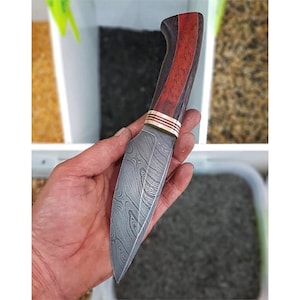 REAL DAMASCUS Hunting Knife Padouk & Wenge Wood Handle - 150 Layers - Blacksmith Made - Camping Knife - Damascus Steel Knife No:29