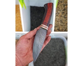 REAL DAMASCUS Hunting Knife Padouk & Wenge Wood Handle - 150 Layers - Blacksmith Made - Camping Knife - Damascus Steel Knife No:29