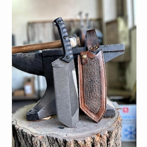 Cleaver Knife SLEIPNER Steel & Compact Handle Blacksmith Made Camping Knife, Hunting Knife, Chopping Knife, Survival Bushcraft Knife CR10