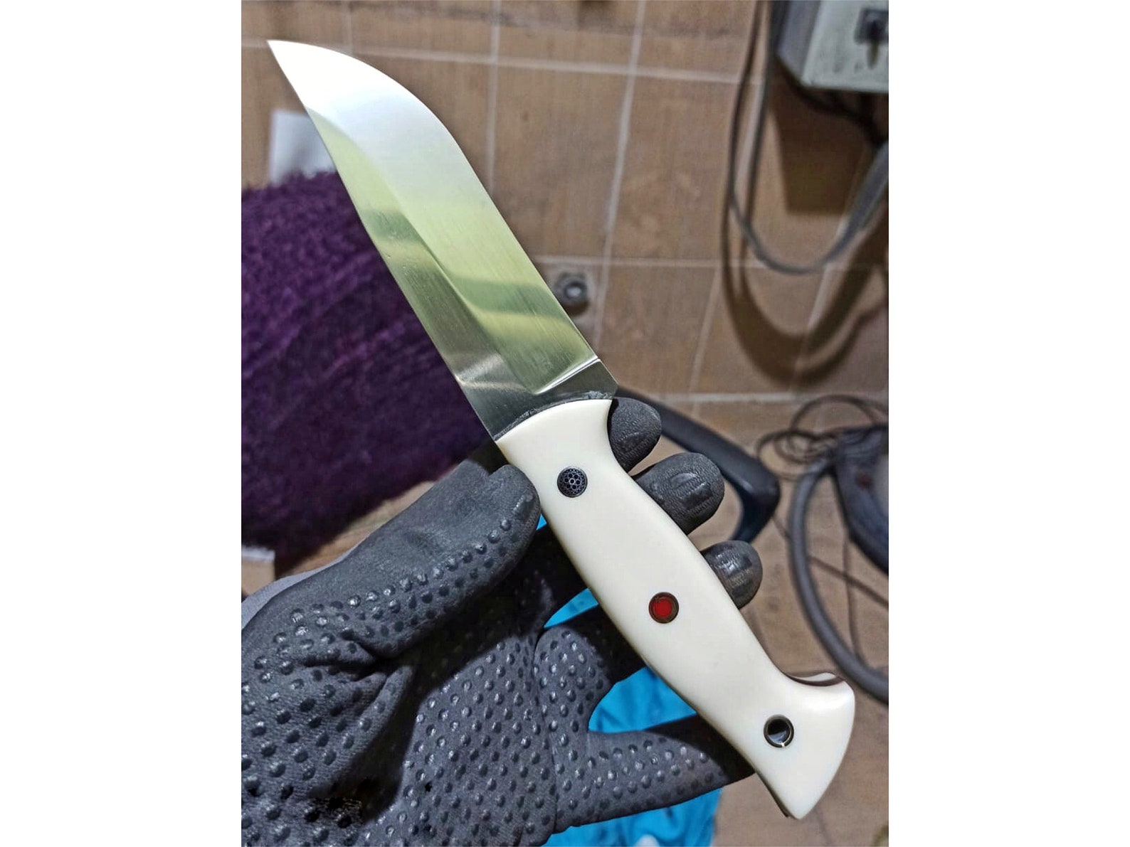 Hunting Knife 1075 Carbon Steel and White Corian Handle Etsy