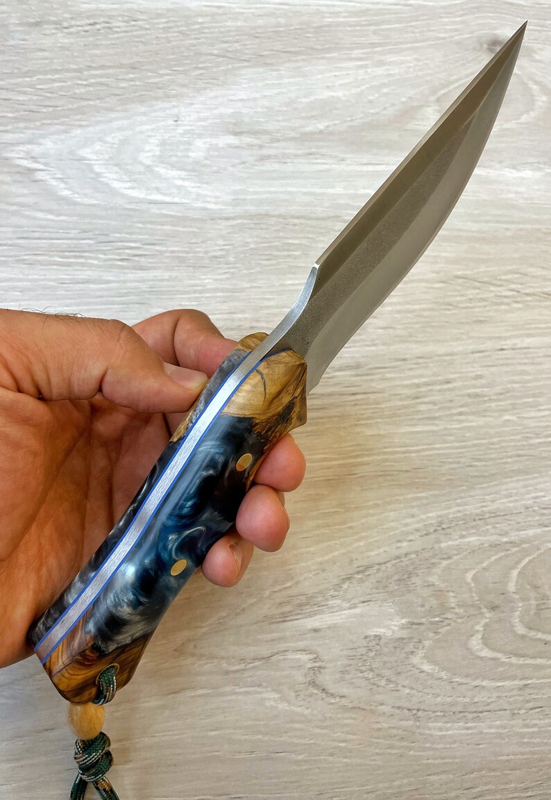 Hunting Knife N690 Steel Olive Wood & Epoxy Handle Etsy