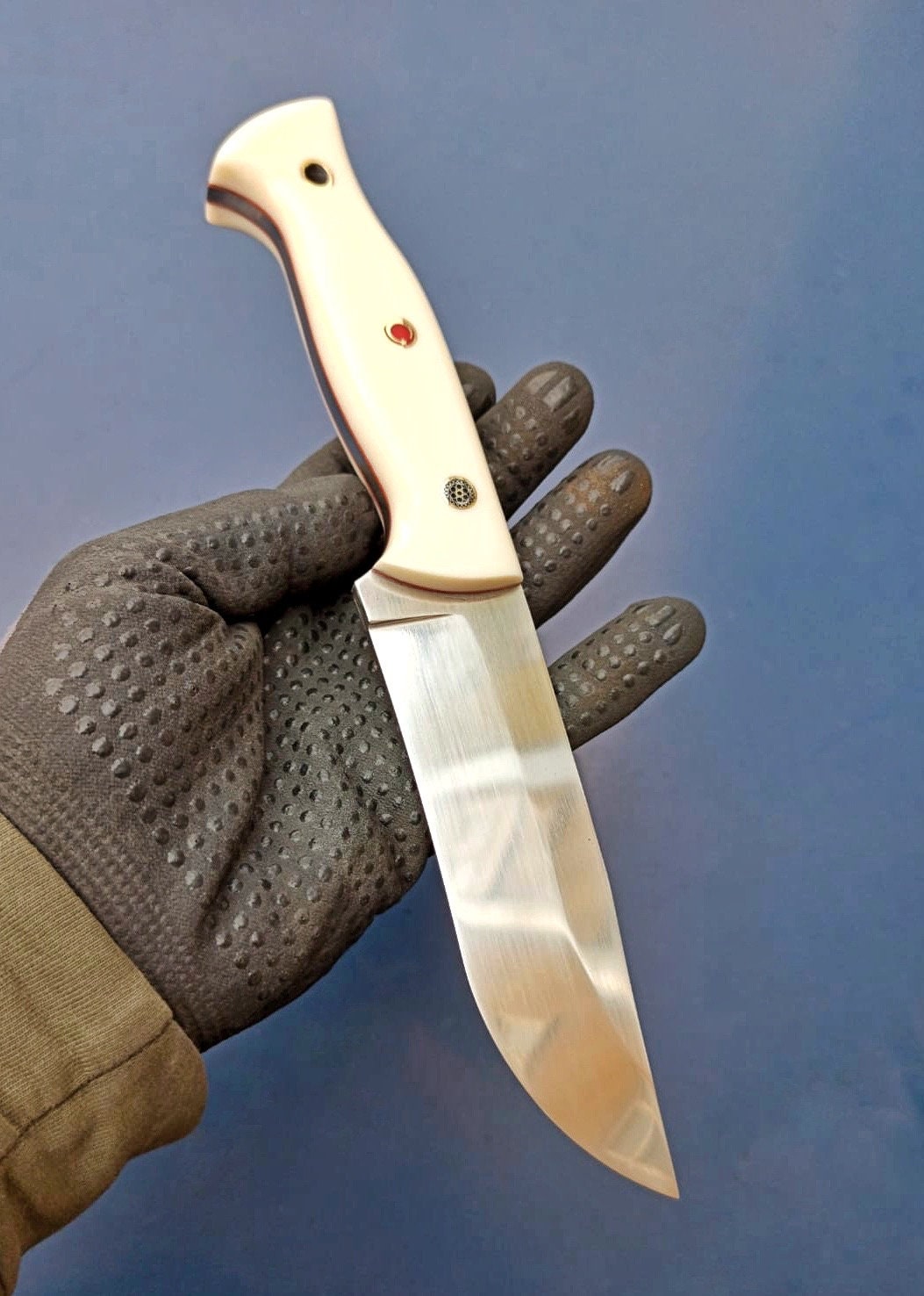 Hunting Knife 1075 Carbon Steel and White Corian Handle Etsy