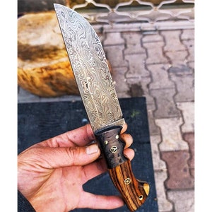 REAL DAMASCUS Hunting Knife Cocobolo Wood Handle - 150 Layers -Blacksmith Made - Camping Knife - Damascus Steel Knife - Survival Knife No:40