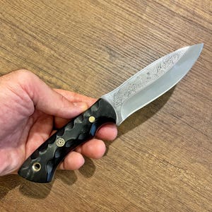 Hunting Knife 1075 Carbon Steel and Compact Fiber Handle -Blacksmith Made Camping Knife - Bushcraft Knife - Survival Knife with Sheath No:85