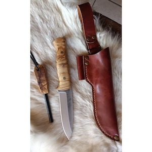 Bushcraft Knife N690 Steel and Olive Wood Handle Blacksmith Made Camping Knife - Hunting Knife - Tactical Knife - Survival Knife CR12
