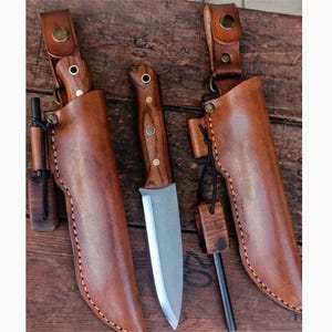 Bushcraft Knife N690 Steel and Elm Wood Handle Blacksmith Made Camping Knife - Hunting Knife - Tactical Knife - Survival Knife CR11