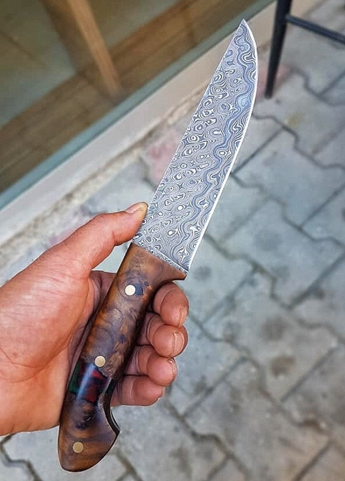 REAL DAMASCUS Chef Knife Hybrid Handle 150 Layers Blacksmith Etsy