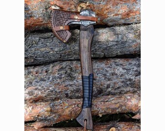 Camping Axe – Truck Spring Steel Head – Hornbeam Wood Handle – Blacksmith Made Chopping / Bushcraft Axe – Hatchet with Sheath CR13