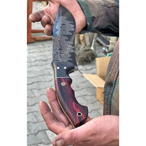 REAL DAMASCUS Bowie Knife Micarta Handle -150 Layers-Blacksmith Made Hunting Knife - Damascus Steel Knife - Camping Knife & SheathNo:71