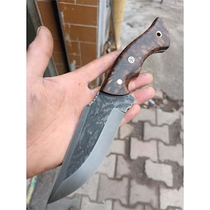Hunting Knife 1075 Carbon Steel and Walnut Wood Handle - Blacksmith Made Camping Knife - Tactical Knife - Survival Knife with Sheath No:87